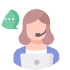 Ilustração plana de uma atendente de suporte com fone de ouvido e um balão de conversa ao lado.